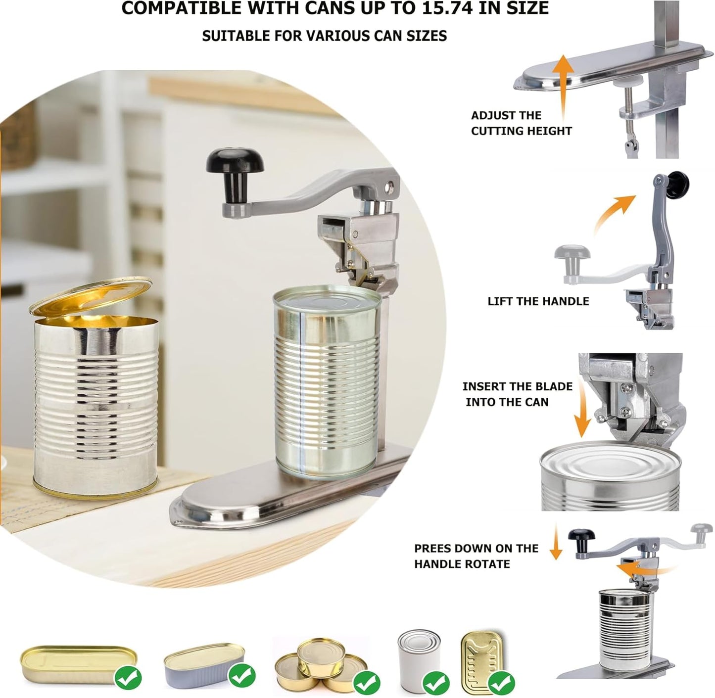 Commercial Can Opener Heavy Duty,27.5” Manual Can Opener for Large Cans Up to 17.9”, Tabletop Industrial Can Opener with Replaceable Blade for Restaurants, Bars, Canteens (27.5”)