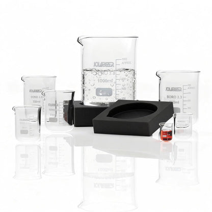 Glass Beaker Set - 7 Size -10ml 25ml 50ml 100ml 250ml 500ml 1000ml, 3.3 Boro Griffin Low Form Lab Beakers with Printed Graduation