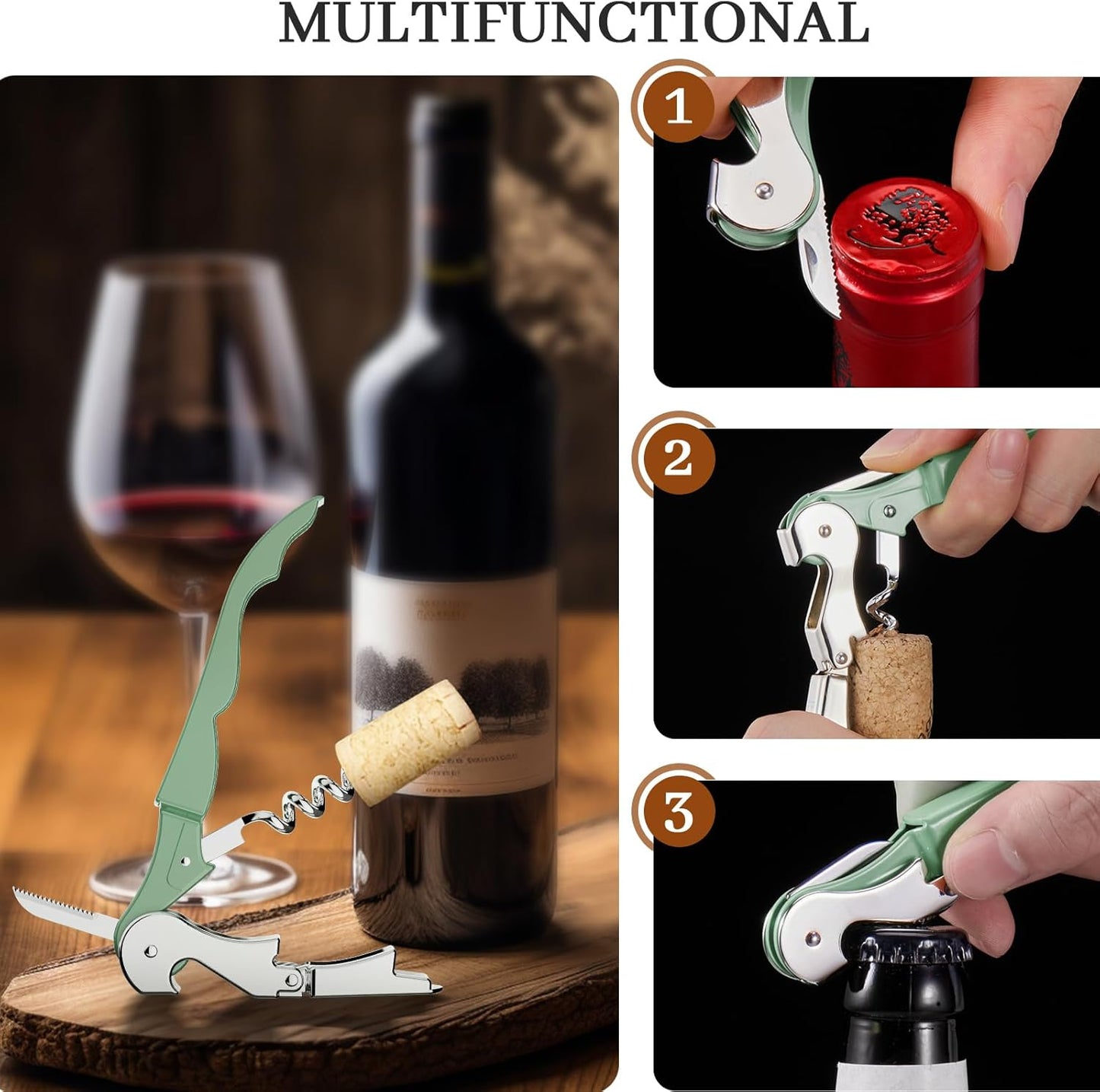HYZ 2-Pack Wine Opener Waiter Corkscrew, Professional Wine Key for Servers, Bartender, with Foil Cutter, Manual Wine Bottle Opener Double Hinged (Black)