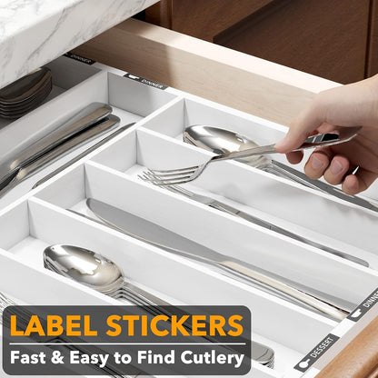 SpaceAid Bamboo Silverware Drawer Organizer with Labels, Kitchen Utensil Expandable Tray Holder Organizer for Flatware, Cutlery, Spoon and Knives Drawer Storage Organization (Natural, 10 Slots)