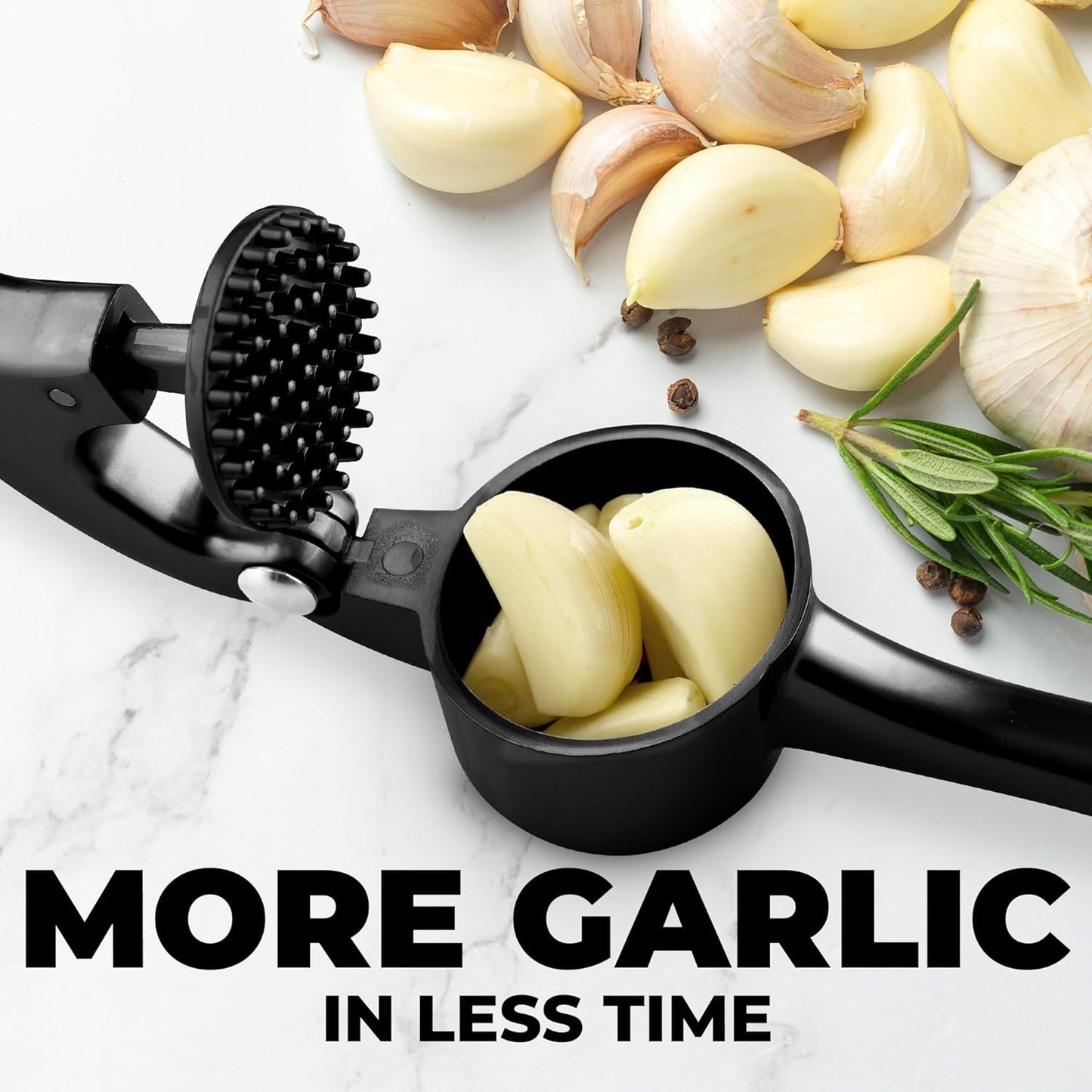 Zulay Kitchen Premium Garlic Press Set - Rust Proof Professional Garlic Mincer Tool - Easy-Squeeze, Easy-Clean with Soft, Ergonomic Handle - Silicone Garlic Peeler & Brush (Silver)