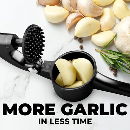 Zulay Kitchen Premium Garlic Press Set - Rust Proof Professional Garlic Mincer Tool - Easy-Squeeze, Easy-Clean with Soft, Ergonomic Handle - Silicone Garlic Peeler & Brush (Silver)