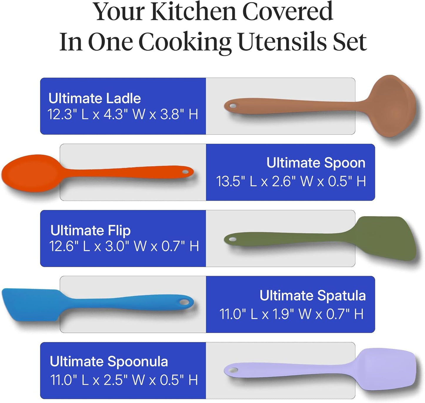 GIR: Get It Right 5-Piece Silicone Ultimate Kitchen Utensils Set - Ladle, Spatula, Flip, Spoon & Spoonula - Non-Toxic Cooking Utensils for Nonstick Cookware, Cooking and Baking - Black
