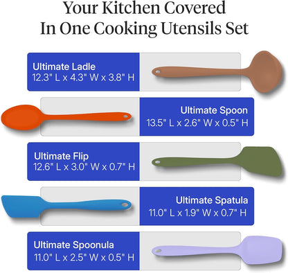 GIR: Get It Right 5-Piece Silicone Ultimate Kitchen Utensils Set - Ladle, Spatula, Flip, Spoon & Spoonula - Non-Toxic Cooking Utensils for Nonstick Cookware, Cooking and Baking - Black