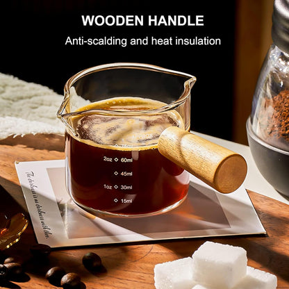 PARACITY Espresso Cups with Handle, 3.5OZ Double Spout Glass Measuring Cup with Dual Scale, Clear Espresso Shot Glass with V-Shaped Mouth, Espresso Accessories