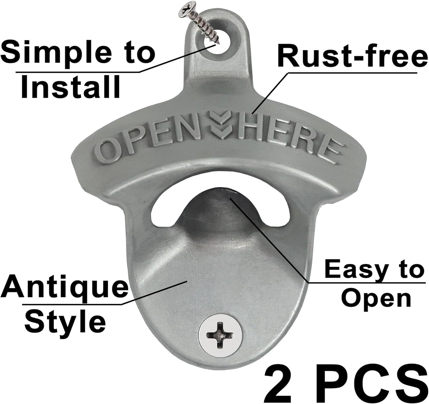 Vintage Copper Bottle Cap Opener Wall Mount, Retro Beer Bottle Opener with Screws for Homes Kitchen (Pack of 2)