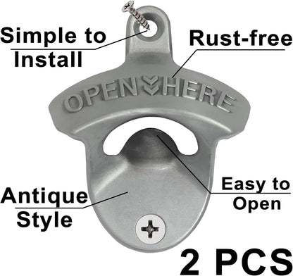 Vintage Copper Bottle Cap Opener Wall Mount, Retro Beer Bottle Opener with Screws for Homes Kitchen (Pack of 2)