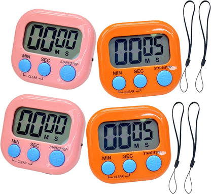 2 Pack Small Digital Kitchen Timer Magnetic Back and On/Off, Classroom Timers for Teachers Kids, Count Up Count Down Loud Alarm Stop Memory Function for Cooking Study Work Exercise (1, Black+White)