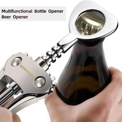 Wing Corkscrew Wine Opener, Premium Zinc Alloy Manual Bottle Opener, Heavy Duty Multifunctional Tool for Kitchen, Bar, Restaurant & Waiters (Silver)