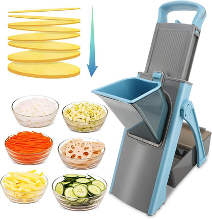 Mandoline Slicer for Kitchen, Safe Vegetable Chopper & Potato Slicer with Adjustable Thickness and Container for Meal Prep, Ideal for Home & Commercial Use, Kitchen Gift(Blue)