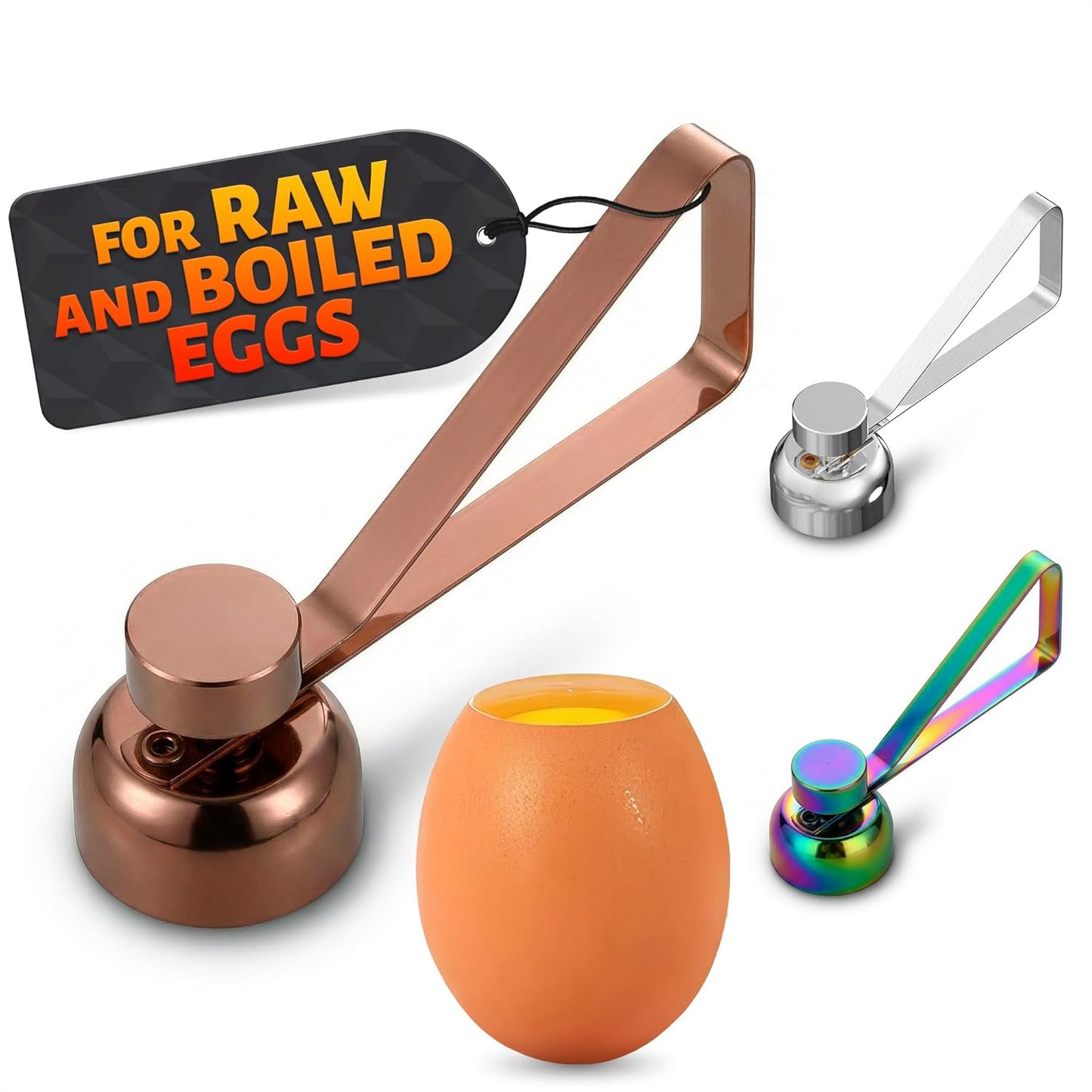 Egg Cracker Tool for Raw Eggs — Egg Shell Opener for Soft-Boiled Shell Tops, Stainless Steel Topper with Ergonomic Adjustable Effort — Clean Cut Design for Breakfast Prep, Custards, & Baking (Silver)