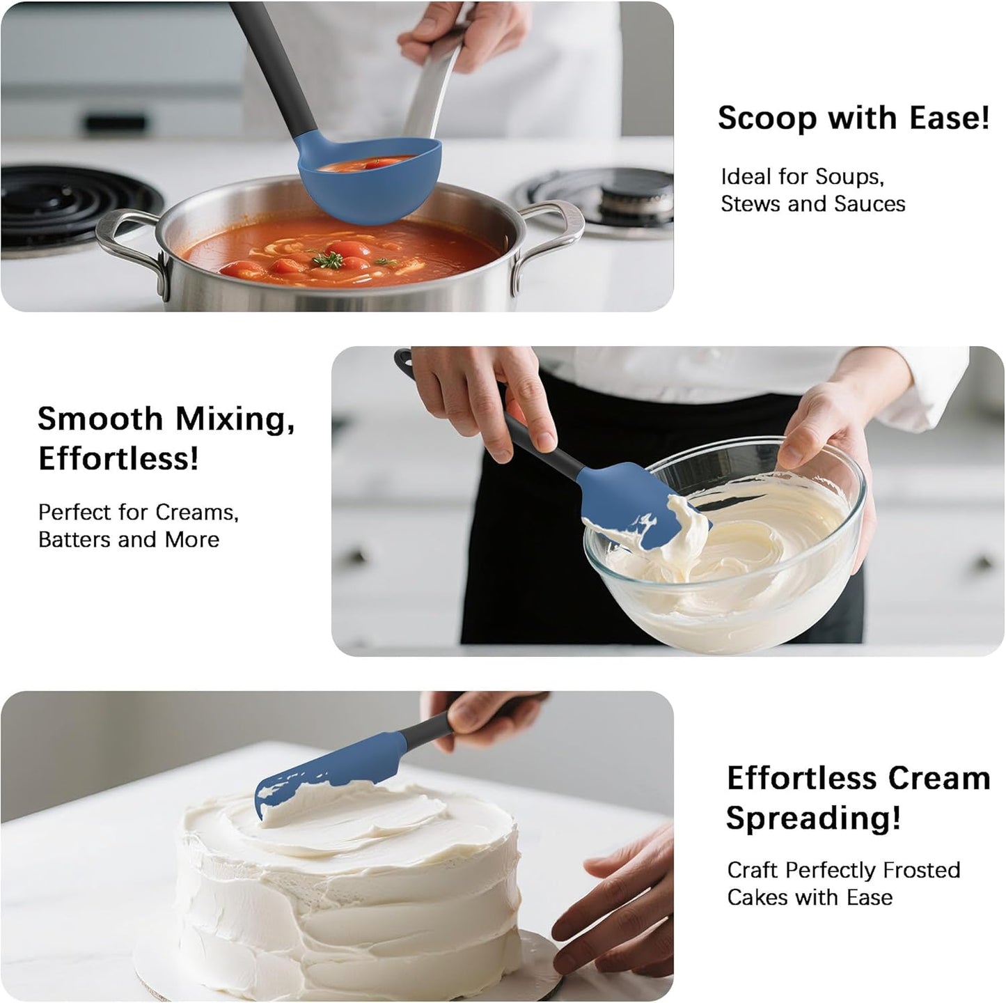 Coukre Silicone Kitchen Cooking Utensils Set with Holder – Heat-Resistant, Food-Grade Kitchen Tools, Spatula, Spoon & Gadgets for Non-Stick Pans, Dishwasher Safe (14, PureBlack)