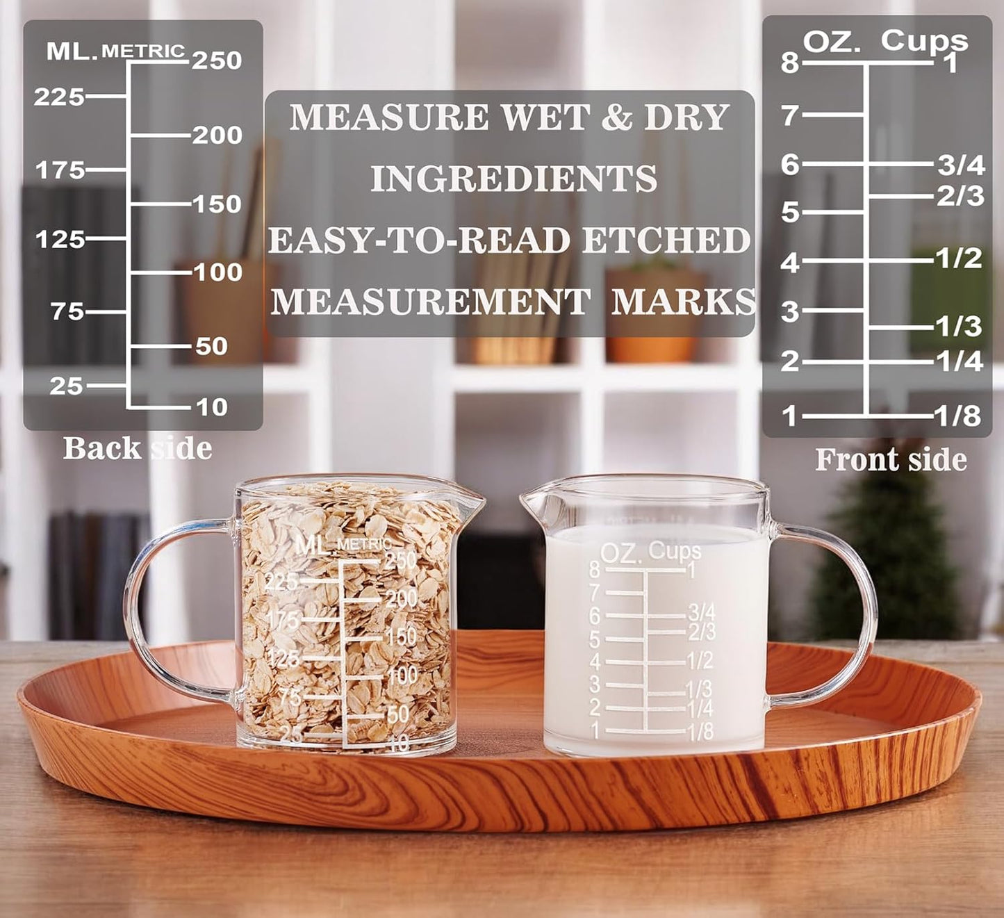 Ackers Etched Graduated Glass Measuring Cup - [Insulated Handle | V-Shaped Spout] - High Borosilicate Glass Measuring Cup for Kitchen or Dining, Easy to Read, 500 ML (16 Oz, 2 Cup)