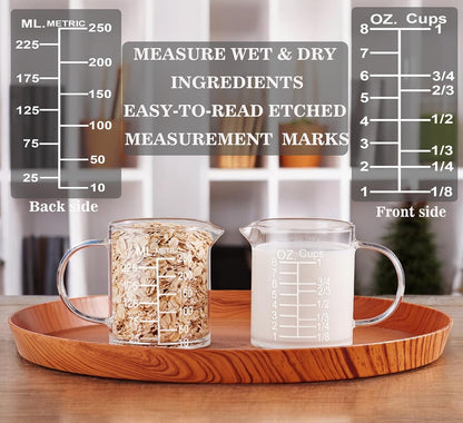 Ackers Etched Graduated Glass Measuring Cup - [Insulated Handle | V-Shaped Spout] - High Borosilicate Glass Measuring Cup for Kitchen or Dining, Easy to Read, 500 ML (16 Oz, 2 Cup)