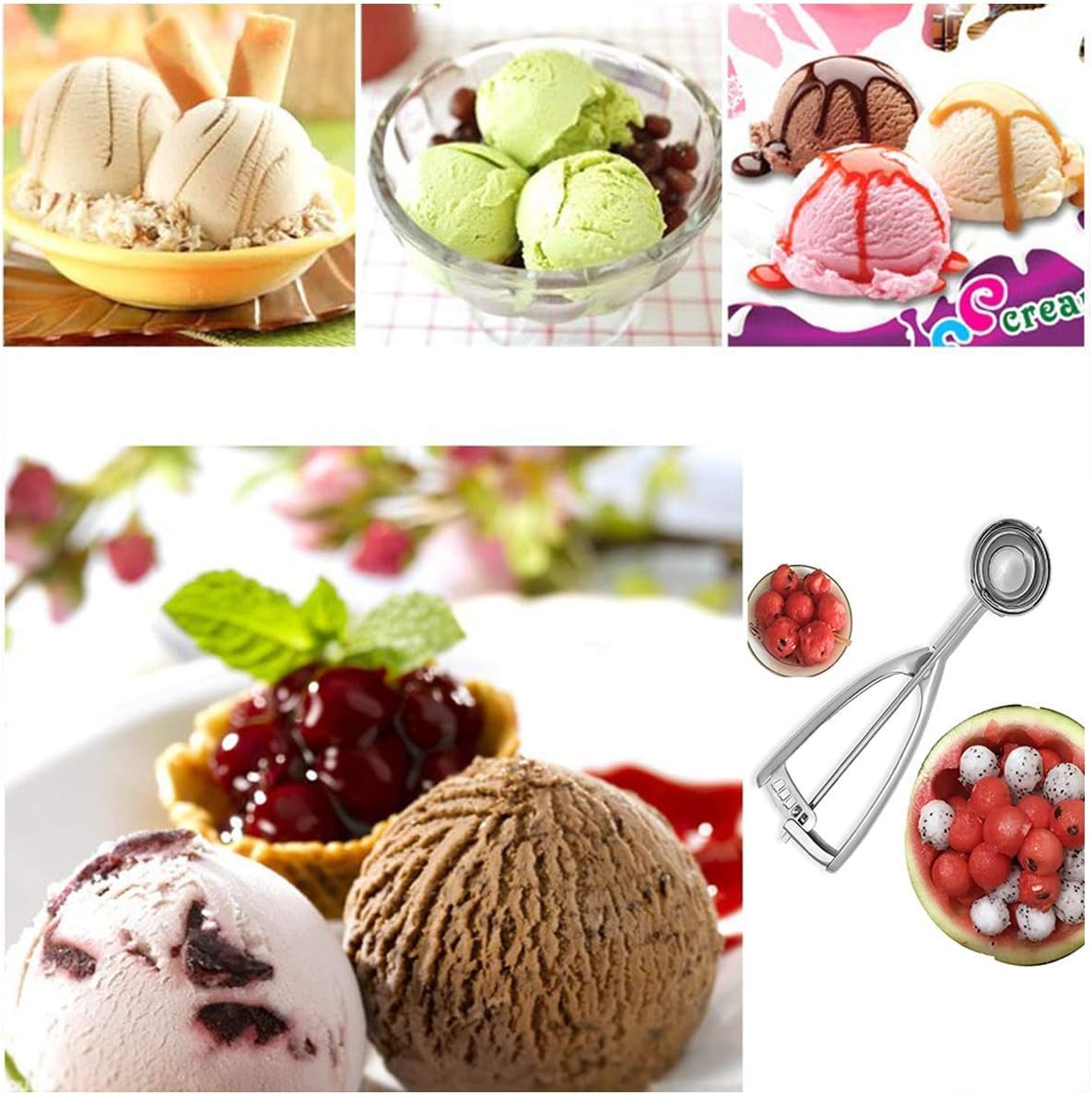Ice Cream Scoop Set, Steel Ice Cream Scoop, Cookie Dough Metal Cupcake spoons Include Large-Medium-Small Sizes Balls for Ice Cream, Cupcake, Muffin (3 PCS)