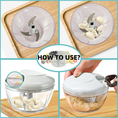 Manual Food Processor Vegetable Chopper, Hand Pull String Garlic Mincer Cutter for Veggies, Fruits, Nuts, Meat, Salad,500ml Gray