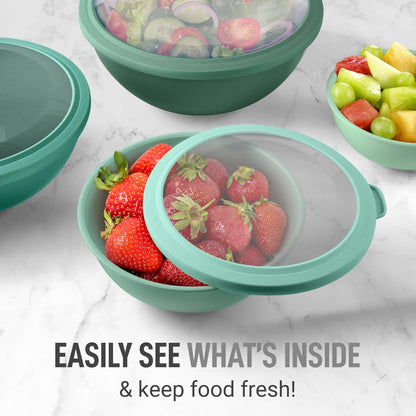 Zulay Kitchen 12 Piece Plastic Mixing Bowls with Lids Set - Leak-Proof Microwave & Freezer Safe Stackable Mixing Bowl Set for Preparing, Serving and Storing - Non-Slip Large Nesting Bowls (Blue Ombre)