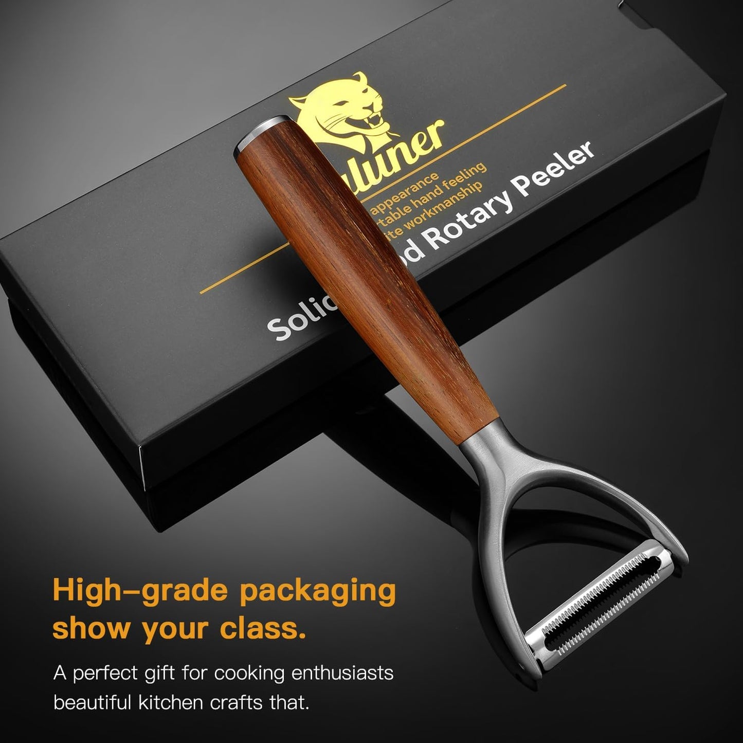 Serrated Blade Premium I Type 304 Stainless Steel Multifunctional Kitchen Peeler Real Wood Handle Ultra Sharp Blade Vegetable Potato Apple（Agarwood）