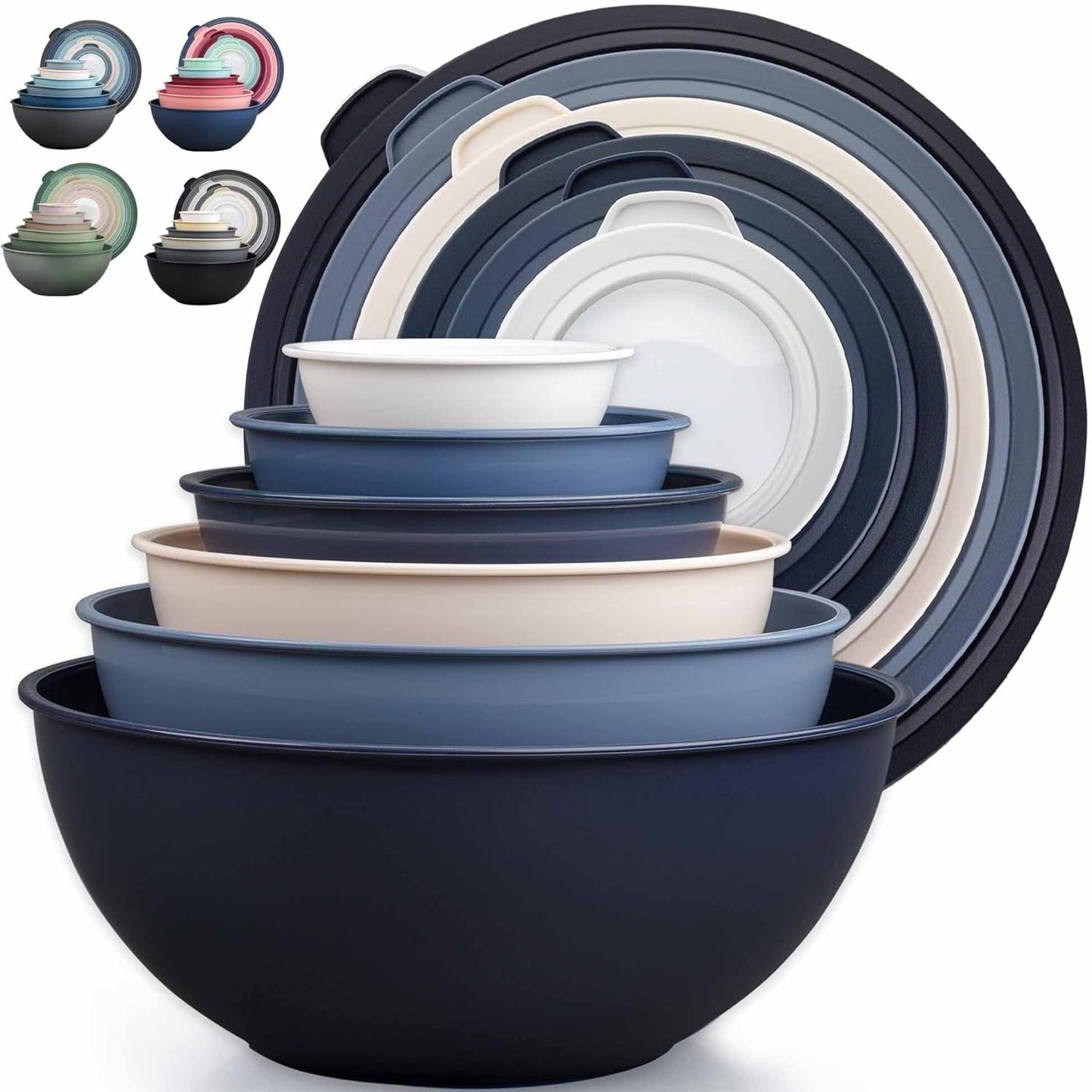 Zulay Kitchen 12 Piece Plastic Mixing Bowls with Lids Set - Leak-Proof Microwave & Freezer Safe Stackable Mixing Bowl Set for Preparing, Serving and Storing - Non-Slip Large Nesting Bowls (Blue Ombre)