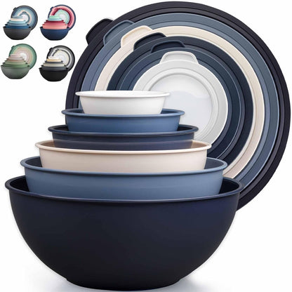 Zulay Kitchen 12 Piece Plastic Mixing Bowls with Lids Set - Leak-Proof Microwave & Freezer Safe Stackable Mixing Bowl Set for Preparing, Serving and Storing - Non-Slip Large Nesting Bowls (Blue Ombre)