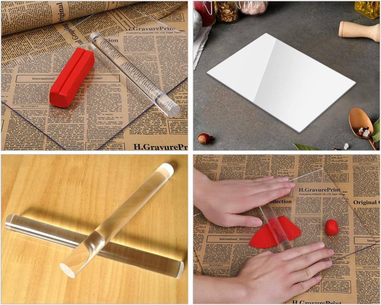 DS. DISTINCTIVE STYLE Acrylic Clay Roller and A4 Size Acrylic Sheet for Polymer Clay Rolling Pin with Clear Board Sheet DIY Rolling Tools for Clay Modelling and Shaping