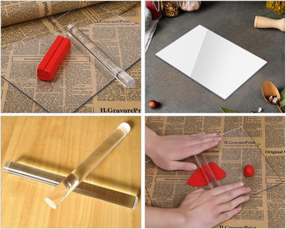 DS. DISTINCTIVE STYLE Acrylic Clay Roller and A4 Size Acrylic Sheet for Polymer Clay Rolling Pin with Clear Board Sheet DIY Rolling Tools for Clay Modelling and Shaping