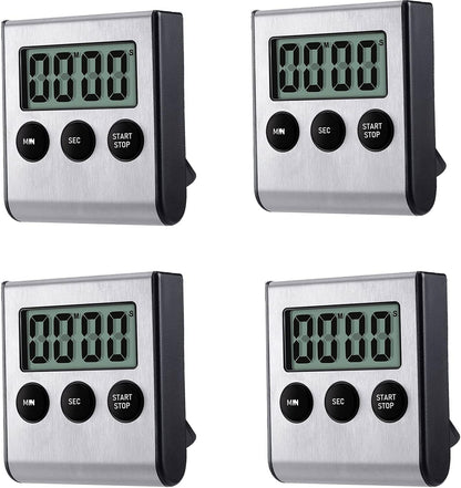 Digital Kitchen Timer - Magnetic Countdown With Loud Alarm, Stainless Steel for Cooking, Baking, Sports Games