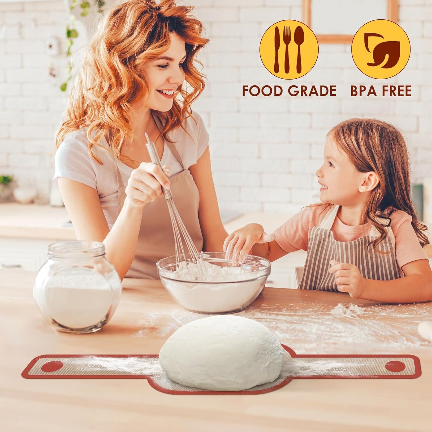 HOTEC Silicone Bread Sling for Dutch Oven - 2 Pack Non-Stick Baking Mat with Long Handle Easy to Transfer Sourdough Bread, Reusable Heat Resistant to 500°F/260°C Dutch Oven Liners Baking Supplies