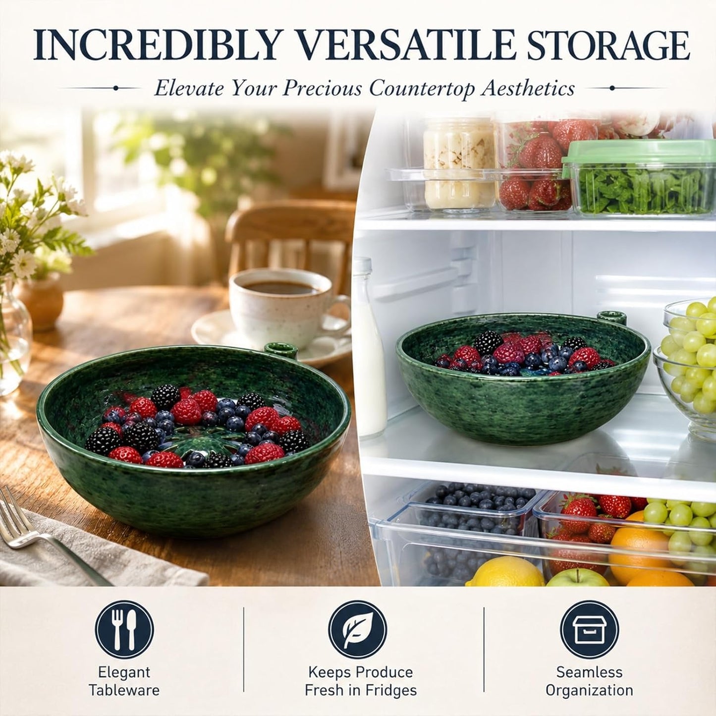 Self Spinning Washing Berry Bowl, Original Ceramic Fruit Vortex Washer with Drainage Holes, Quick Rotating Swirl Colander Basket for Kitchen Counter, Handmade Cleaning Strainer Equipment