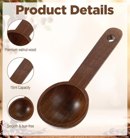 1PCS Wooden Tablespoon Scoop, 1 Tablespoon Wooden Coffee Scoop for Ground Coffee, Beans, Tea & Spices, Walnut Wood Measuring Spoon, 0.5 Oz (15ml) (Brown, 4.6 X 1.9 Inches)