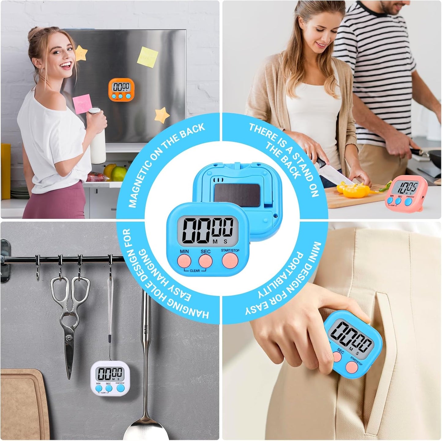 Mwellewm Kitchen Timer 6 Packs Digital Timers for Classroom Small Magnetic Countdown Stopwatch for Cooking Mini Loud Alarm Stop for Kitchen Study Work Baking Sports Games Timer Clock