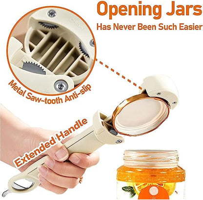 3 in 1 Jar Opener Bottle Opener Beer Soda Can Opener Manual, Adjustable Cap Screwer Jar Openers for Weak Hands Gifts for Seniors or Arthritis, Bottle Opener Magnet for Kitchen Storage (Beige)