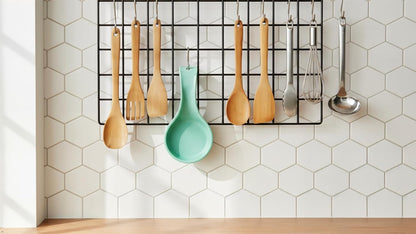 Reston Lloyd Kitchen Counter Utensil Spoon Rest, Ladles, Spaghetti Forks, & Spatulas, Durable BPA-Free Plastic – Dishwasher Safe, Décor, Space Saving Hanging Hole on Handle, Plum