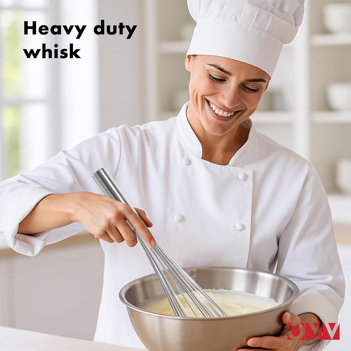 OYV 18/10 Stainless Steel Whisk, Ergonomic Handle, Dishwasher Safe Metal whisk, Professional Whisk for Kitchen Cooking, Perfect for Blending, Whisking, Baking, and Beating, 10-Inch Wire Wisk