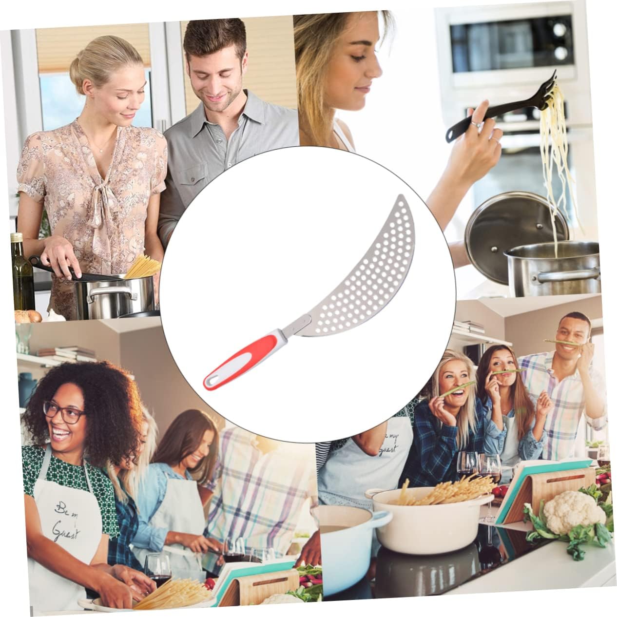 LABRIMP 14.57 Inch Stainless Steel Pot Strainer with Handle Pan Drainer Clip-on Kitchen Pasta Draining Tool for Safe Water Separation and Food Straining