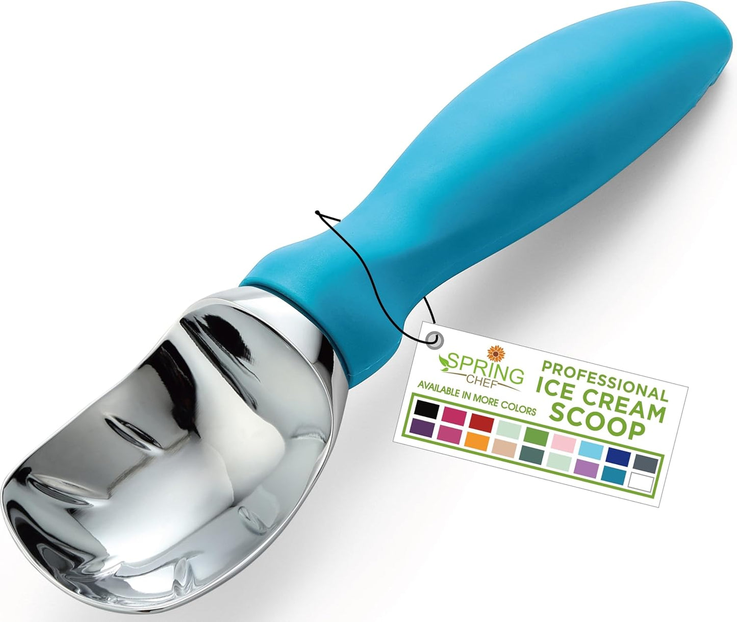 Spring Chef Heavy Duty Ice Cream Scoop with Comfortable Handle - Professional Ice Cream Scooper for Gelato, Sorbet, Cookie Dough, Melon, Frozen Yogurt - Dishwasher Safe Metal Kitchen Tool - Black