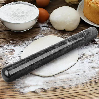 Marble Rolling Pin with Stand, 15.7" Black Stone French Heavy Polished Non Stick Cookie Pizza Pastry Dough Baker Roller for Kitchen Baking