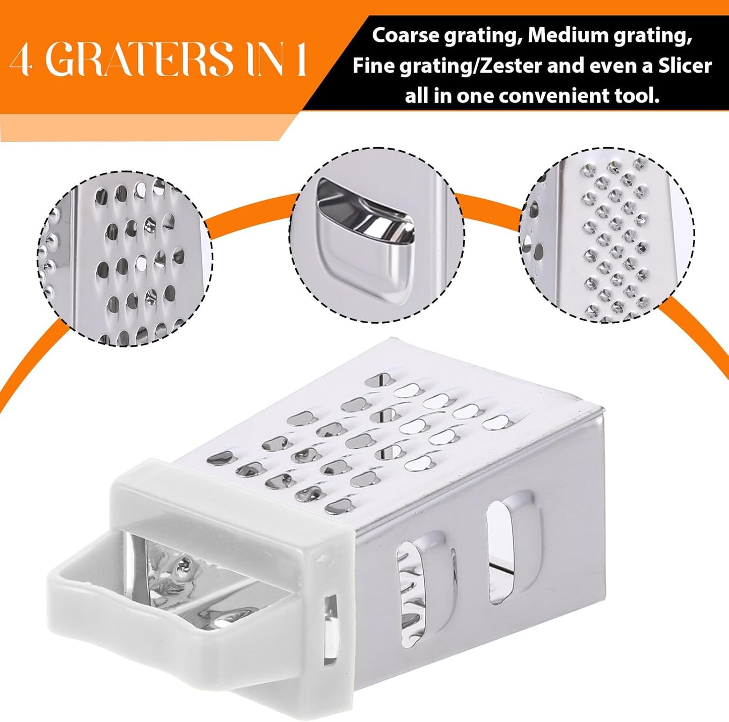 ElevateTech Mini Cheese Grater, 3 Pcs Stainless Steel Box Grater with Handle Professional Cheese Slicer Graters for Kitchen Slicer Cheeses Gingers Vegetable Dishwasher Safe (White)
