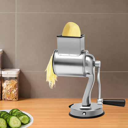 Stainless Steel Rotary Grater - 5-Blade Vegetable & Cheese Shredder with Suction Base, Dishwasher Safe Mandoline Slicer for Potato/Carrot (Commercial Grade)