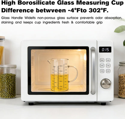 18OZ 500ML Glass Measuring Cup with Insulated Handle, 2 Cups Borosilicate Glass Measuring Cups – Easy Read Liquid Measuring Cups with V-Shaped Spout, 3 Scales (OZ,ML,Cup), for Baking Coffee Milk