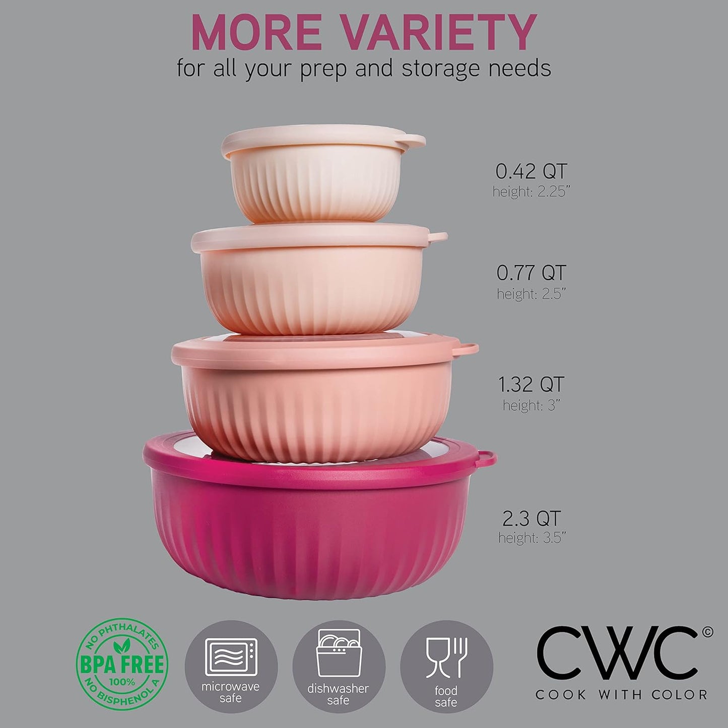 COOK WITH COLOR Prep Bowls with Lids- Wide and Deep Nesting Plastic Small Mixing Bowl Set with Lids, 8 Piece Set - Wide Bowls, Blue