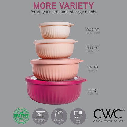 COOK WITH COLOR Prep Bowls with Lids- Wide and Deep Nesting Plastic Small Mixing Bowl Set with Lids, 8 Piece Set - Wide Bowls, Blue