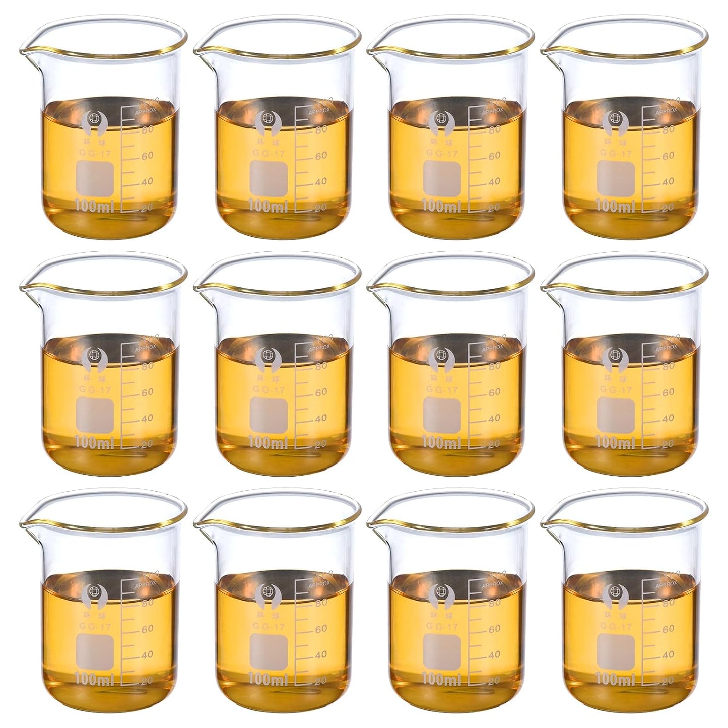 PATIKIL 50ml Low Form Glass Beaker, 12 Pack 3.3 Borosilicate Glass Graduated Printed Scale Measuring Cups with Spout for Kitchen Lab Liquids