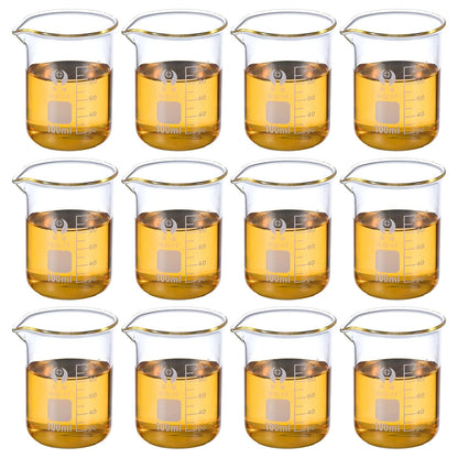 PATIKIL 50ml Low Form Glass Beaker, 12 Pack 3.3 Borosilicate Glass Graduated Printed Scale Measuring Cups with Spout for Kitchen Lab Liquids