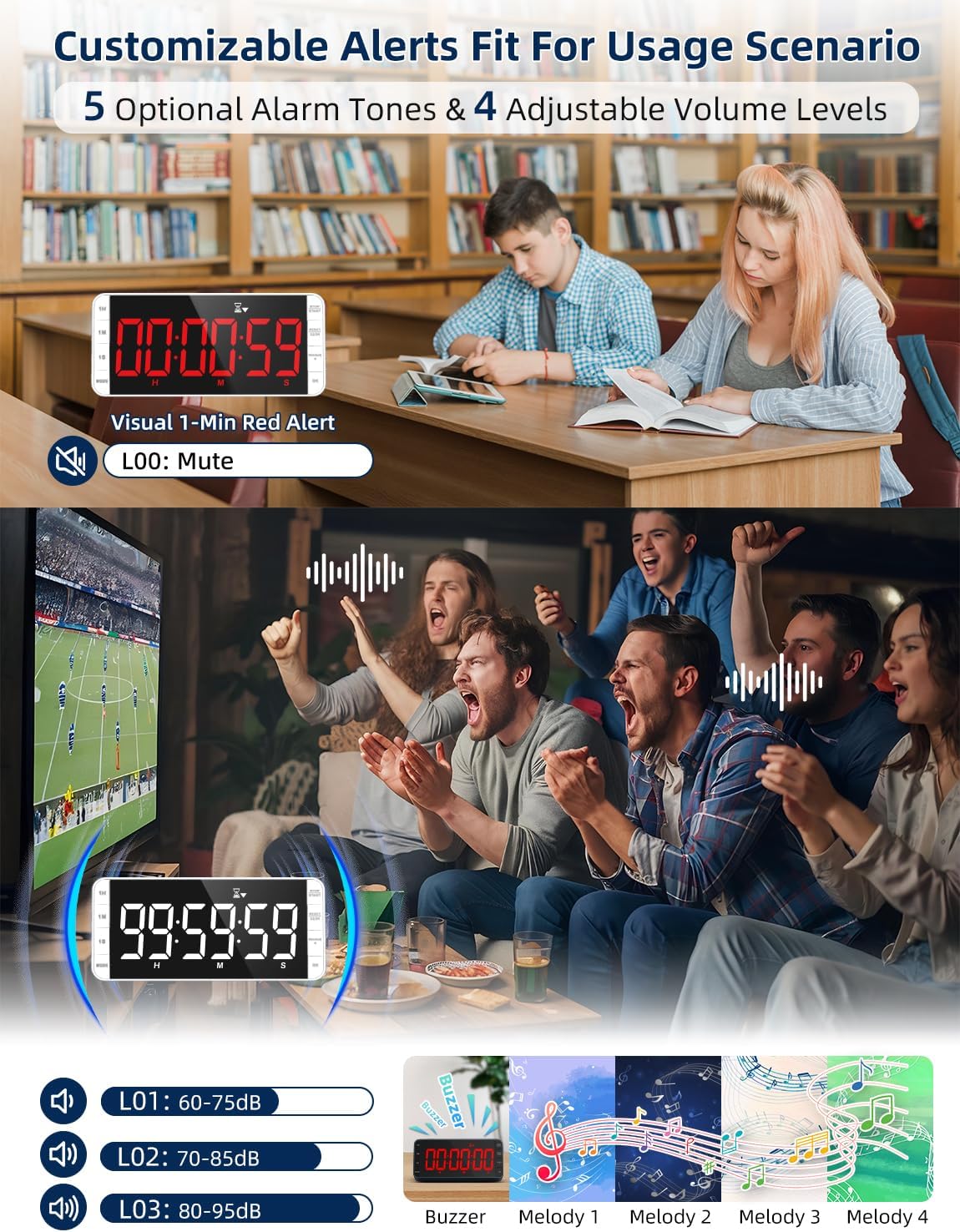 7.8" Digital Kitchen Timer with Large LED Display, Magnetic Rechargeable Countdown Timer, 5 Alarms & 4 Volume Levels, 99H Count Up/Down Timer for Cooking, Classroom & Study