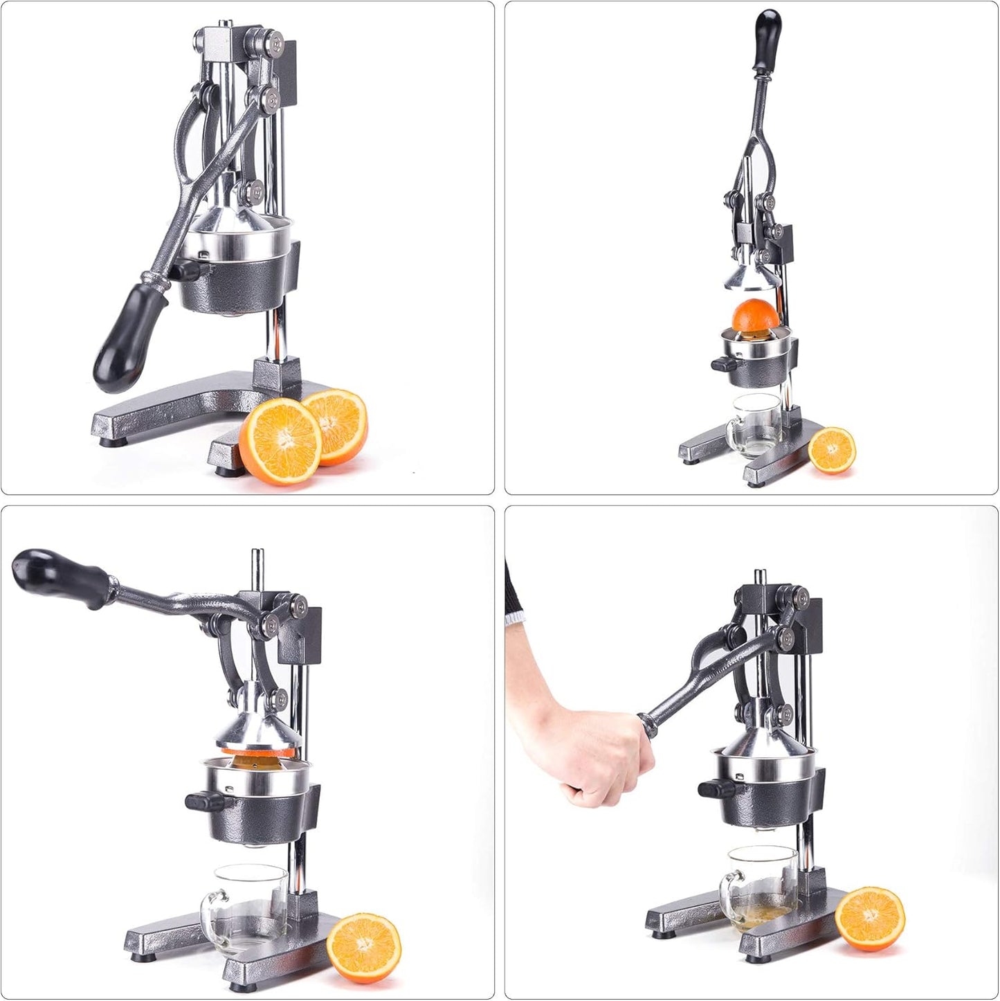 CO-Z Manual Citrus Juicer, Commercial Grade Cast Iron Orange Juicer, Professional Heavy Duty Juice Press with Removable Strainer, Manual Juice Extractor for Orange Lemon Pomegranate Citrus, Black