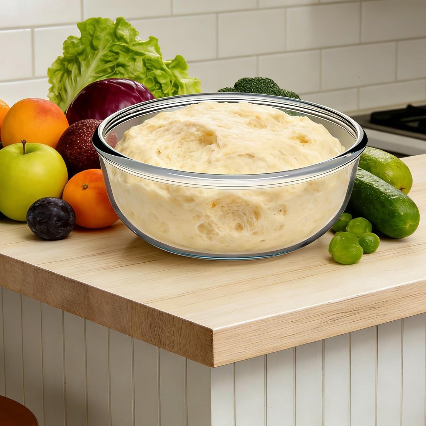 6.3 Quart Large Glass Bowl for Bread Making-Glass Mixing Bowl for Sourdough Bread with Lid, Clear Breads Proofing Bowl with Covers, Ideal for Kitchen, Storage