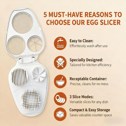 3-in-1 Egg Slicer for Hard Boiled Eggs – Stainless Steel Dicer & Cuber, 3 Slice Modes Kitchen Gadget for Strawberry, Cherry Tomato, Grape – Durable, Dishwasher Safe, BPA-Free (White)