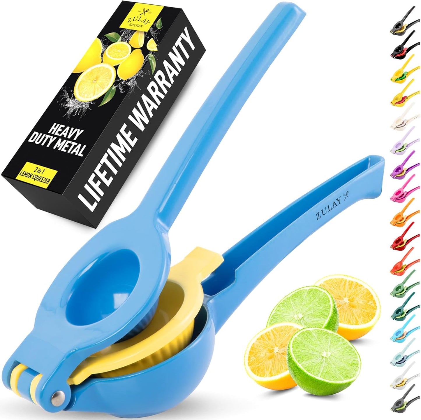 Zulay Kitchen Metal 2-in-1 Lemon Squeezer - Sturdy Max Extraction Hand Juicer Lemon Squeezer Gets Every Last Drop - Easy to Clean Manual Citrus Juicer - Easy-Use Lemon Juicer Squeezer - Yellow/Green