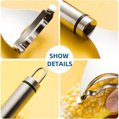 2 Packs Stainless Steel Corn Peeler & Cob Stripper Tool | Multifunctional Kitchen Gadget for Corn on The Cob, Thresher & Kernel Removal in Seconds